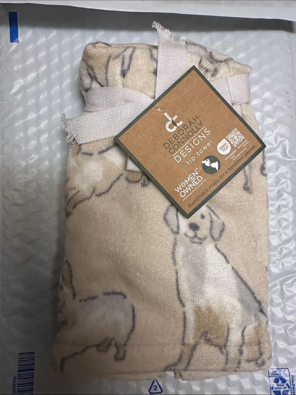 Deborah Connolly Designs Beige Dog Print Rib Tip Towel